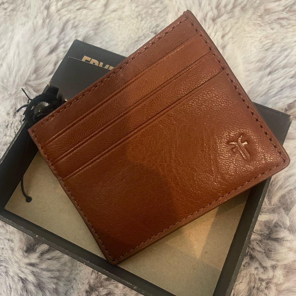 FRYE Men's Cognac Leather Card Case / Wallet GIFT BOX NWT